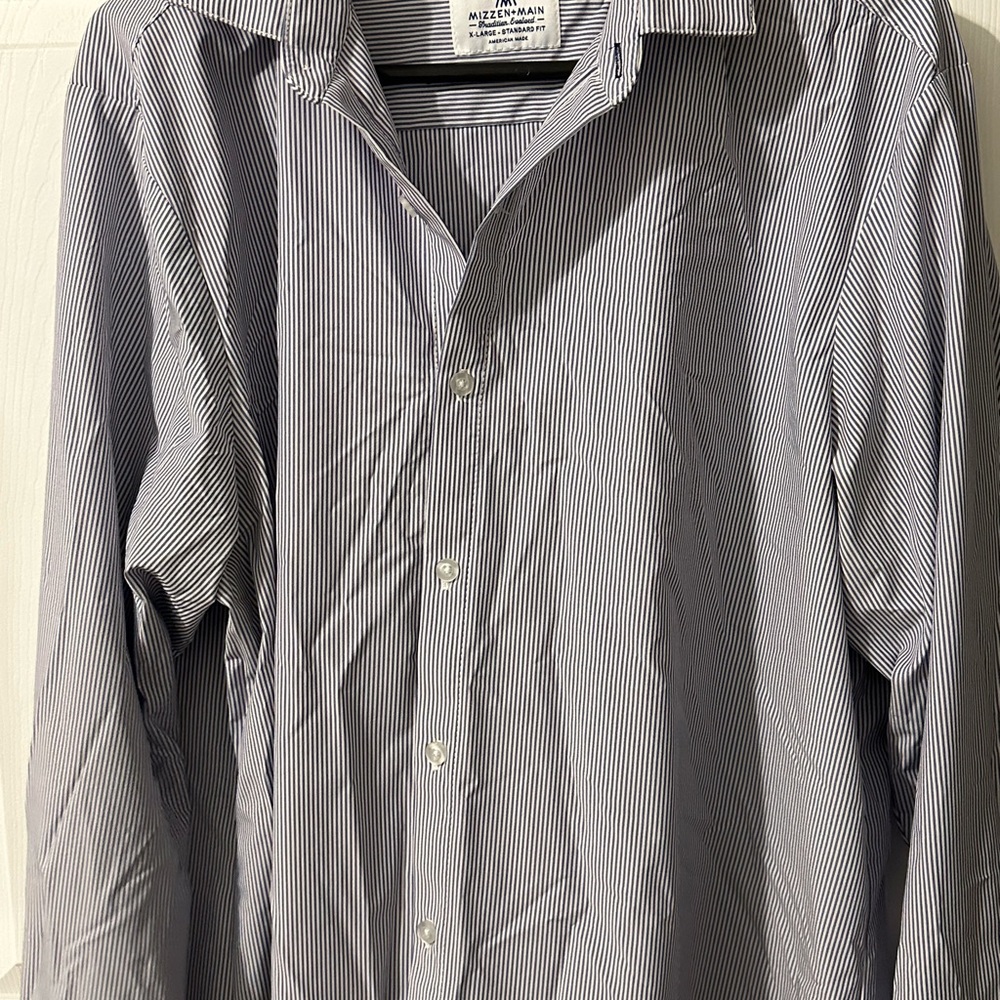 Men's Striped Dress Shirt - Navy and White